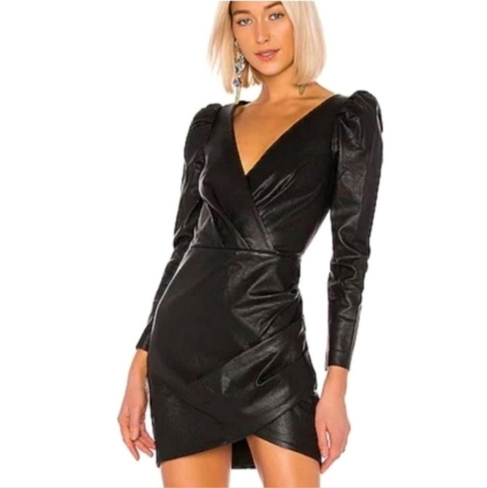SAYLOR Cyan Leather Black Dress Small